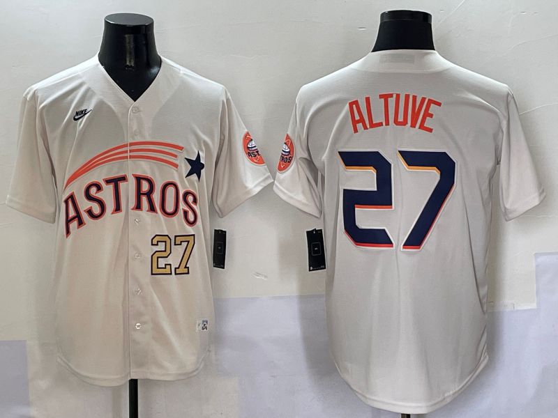 Men Houston Astros #27 Altuve Cream Five generations Joint Name 2025 Nike MLB Jersey style 3->houston astros->MLB Jersey